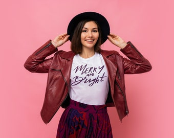 Merry and Bright T-shirt in White Tshirt with Black design