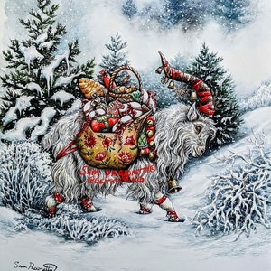 Yule Goat (Julbock) Traditional Scandinavian Folktale Illustration, Swedish Christmas Goat, Watercolor Print