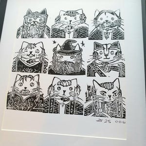 The Fur-llowShip Cat Lino Print, Lord of the Rings Parody, A4 Art