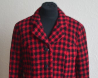 Chanel-style vintage Parisian red and black checked wool jacket