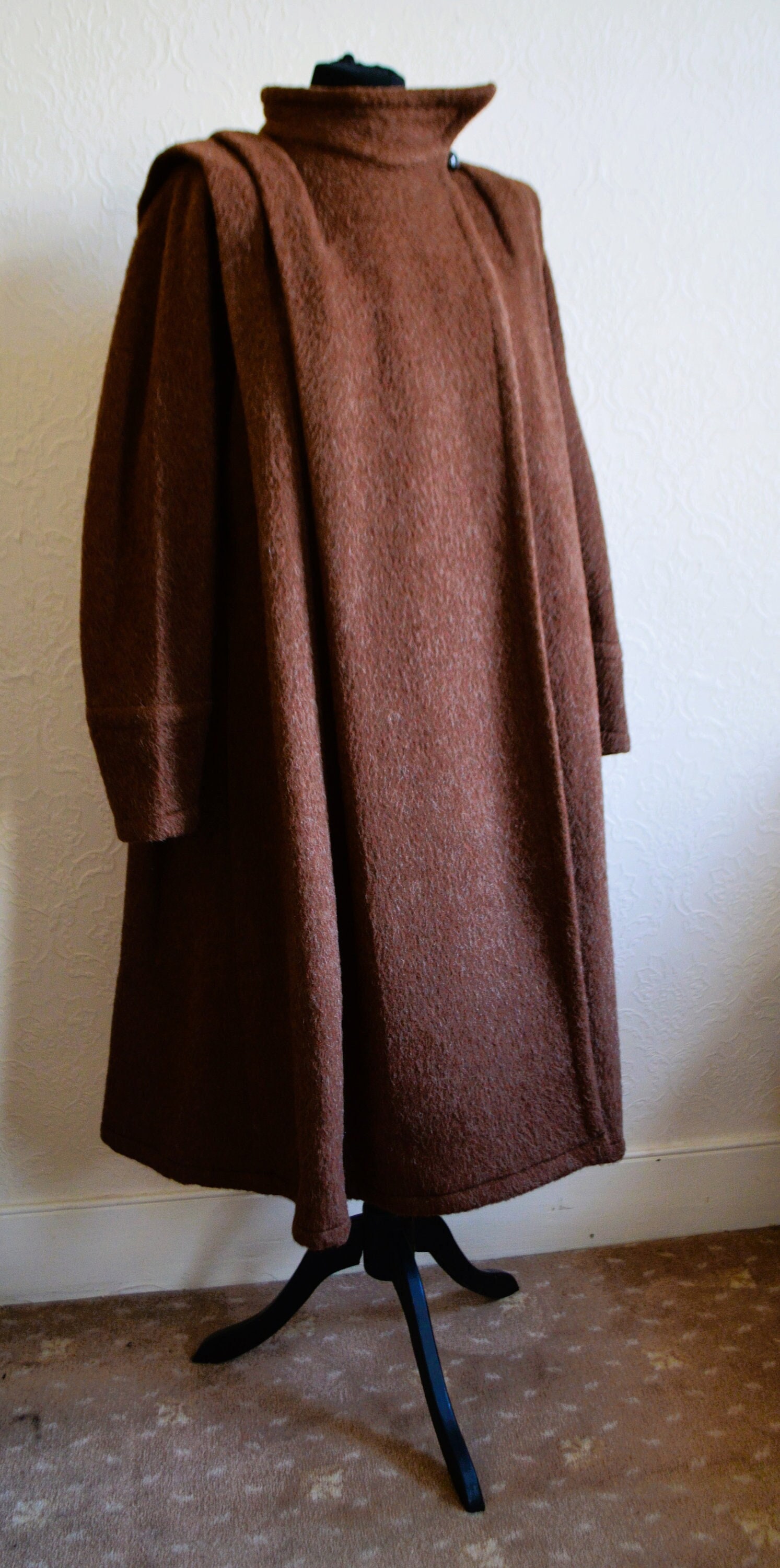 vintage striped alpaca hooded wrap coat w/ pockets 70s – hong kong