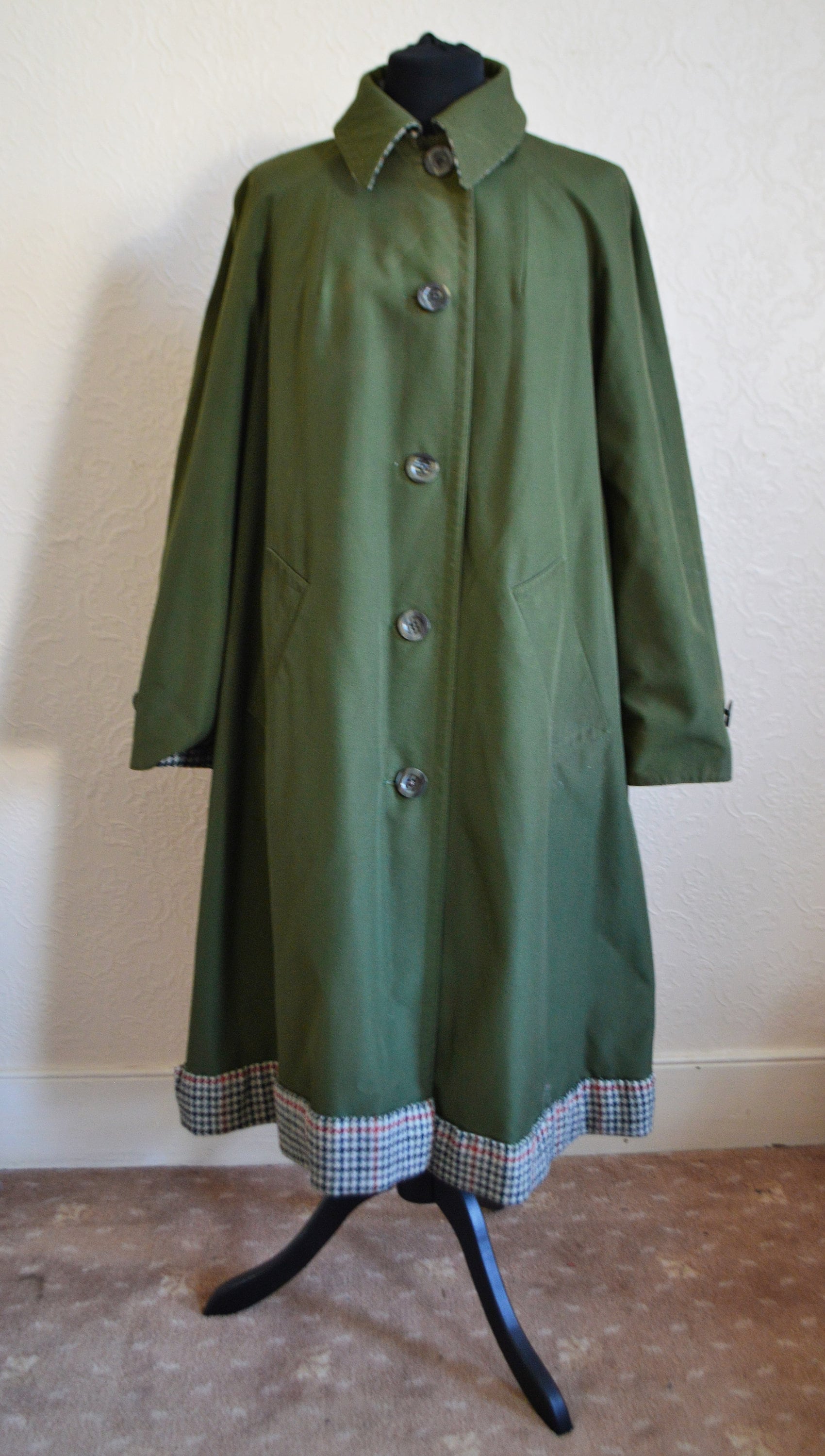 実寸L 80s Aquascutum Club check Wool Coat Rare, Fully Reversible Vintage Aquascutum Houndstooth Check