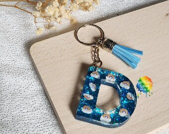 Personalised Rainbow Cloud Initial Resin Keyring, Custom Letter Resin Keychain, Bag Charm, Christmas Gift, Birthday Gift, Gift for Girls