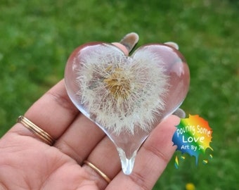 Dandelion Resin Heart, Dandelion Paperweight, Wishing Hearts, Collectibles, Unique Gifts, Nature Lovers, Office Supply, Office Worker