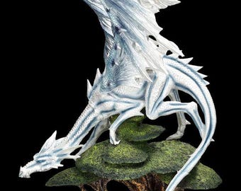 White Dragon on Tree of Life Figurine, Mythical Creature and Sacred Tree Sculpture, Collectible Dragon Statue, Home Decor
