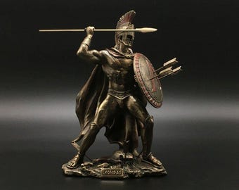 レオニダス王像、スパルタ戦士の置物、300体のスパルタ人彫刻、ギリシャ史の装飾、ブロンズ仕上げの英雄芸術、男性的なデスク装飾