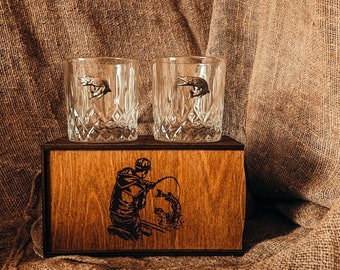 Whiskey glasses, pike glasses, fisherman's glass, gift for fisherman, gift  for him