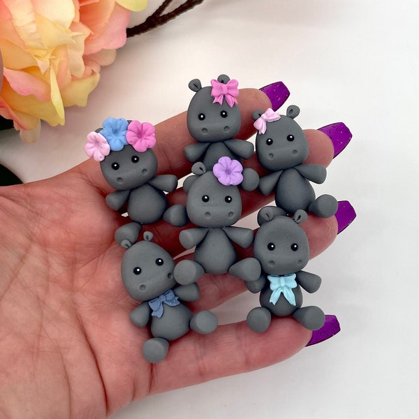 Mini Figurine hippopotame pour fiole a dragée - Batême, évènement, décoration boite de dragée -  Commande personnalisée sur mesure.