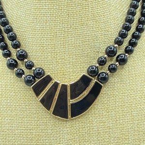 Vintage Trifari Choker, 70s Trifari Necklace, Trifari Black Enamel Art Deco Choker Necklace, 17 Inches Long