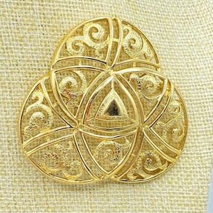 Vintage Monet Gold Brooch: Chunky 70s Lapel Pin