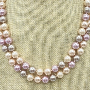 Vintage KJL Pearl Choker: Double Strand Faux Pearl Necklace