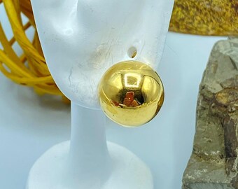 Monet Earrings: Gold Button Earrings, Clip On, 1970s Jewelry
