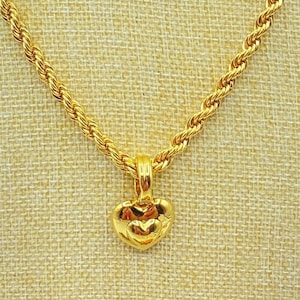 Vintage Monet Heart Pendant Necklace: Gold Rope Chain, 80s Jewelry