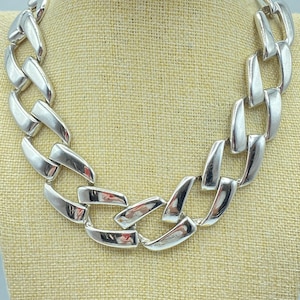 Vintage Napier Silver Tone Chain Necklace, Chunky 80s Jewelry