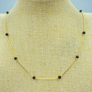 Vintage Monet Gold Tone Necklace: Black Bead Cobra Chain, 18 Inch