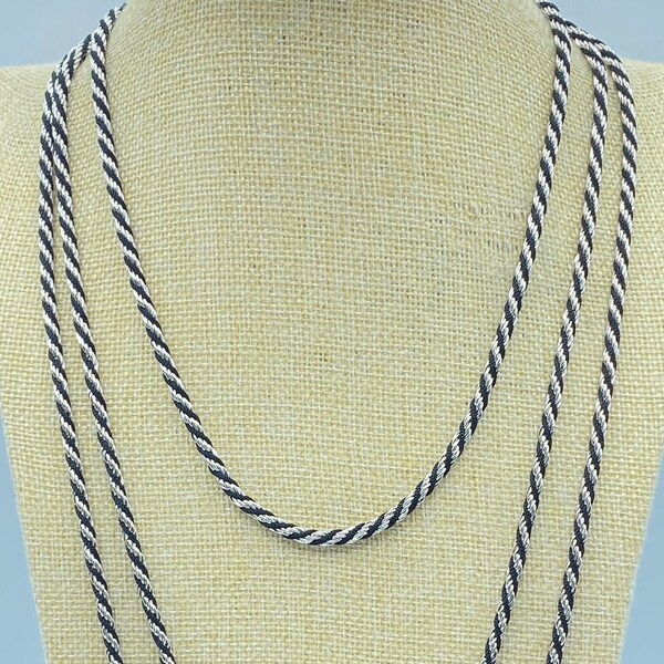 Vintage Trifari Necklaces, Trifari Silver and Black Cord Twisted Rope Necklaces, 80s Trifari Necklace, 2 Trifari Necklaces Lengths