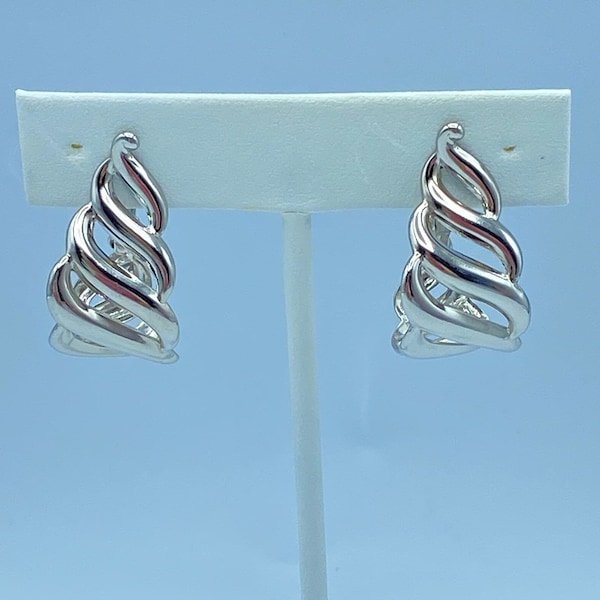 Vintage Napier Silver Tone J Hoop Earrings, Napier Screw Back Earrings, 80s Napier Earrings, Napier Hoop Earrings, Napier Jewelry