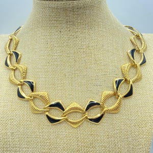 Vintage Monet Choker: Black Enamel & Gold Chain Necklace (16 Inch)