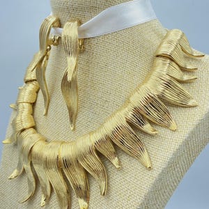 Vintage Givenchy Necklace & Earrings Set: 80s Gold Brutalist Jewelry