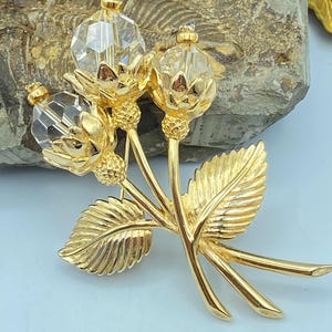 Vintage Swarovski Crystal Flower Brooch: 90s Gold Swan Pin