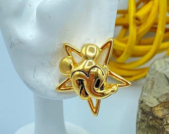 Vintage Napier Earrings: Gold Disney Mickey Mouse, Screw Back Clip On Earrings,  1990s Jewelry