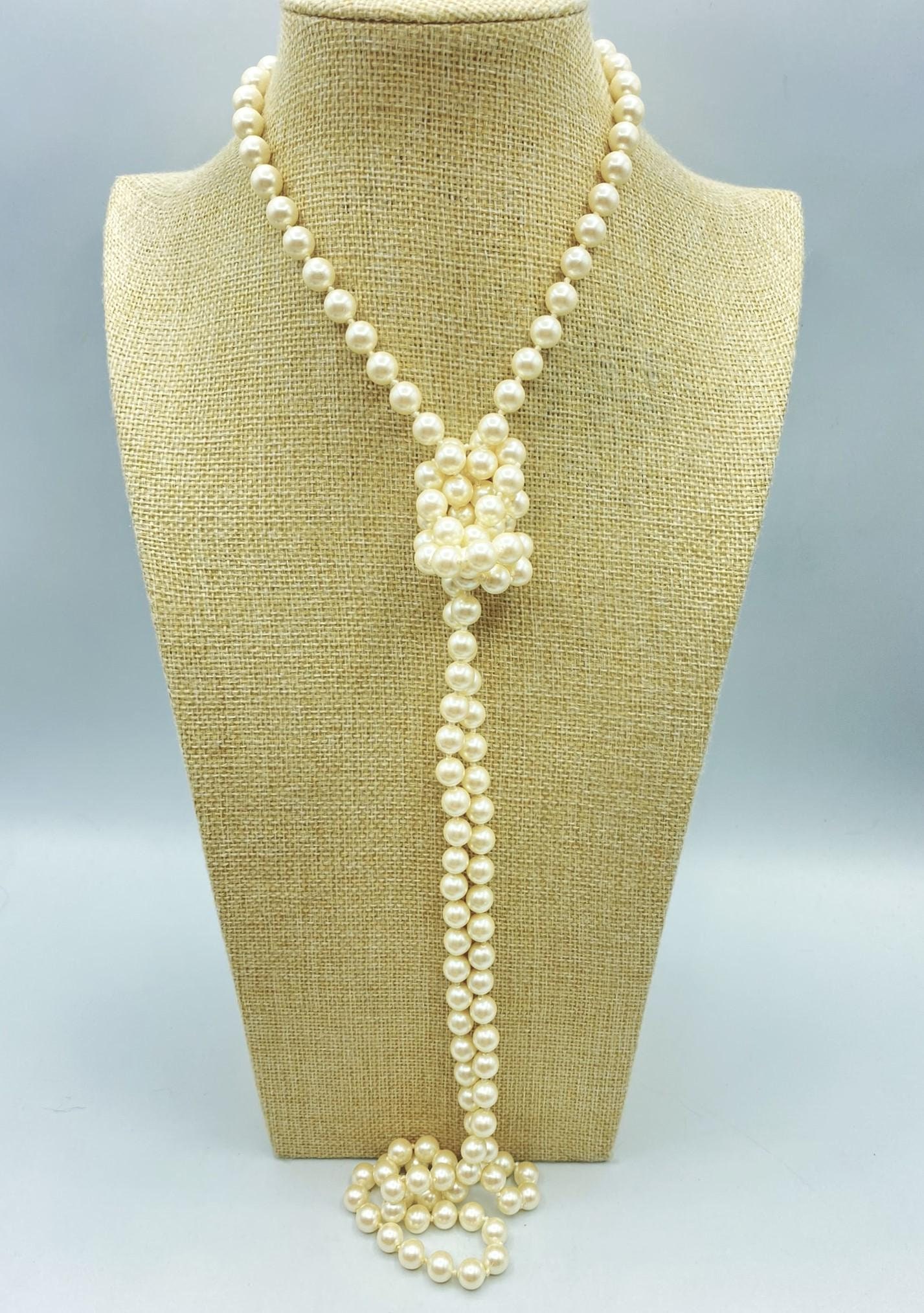 Vintage Monet Pearl Necklace, Monet Single Strand Pearl