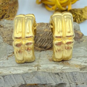 Givenchy Earrings: Clip On Hoop Earrings, Matte Gold Bamboo, 80s Jewelry image 6