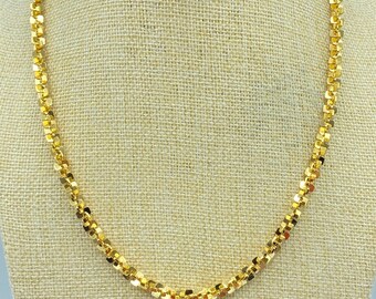 Vintage Gold Chain Necklace, Criss Cross Links, 20 Inch, 90s Jewelry