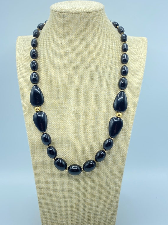 Vintage Napier Black Lucite Bead Necklace, Napier 