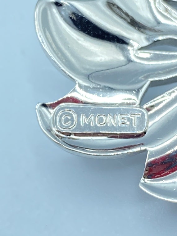 Vintage Monet Brooch, Monet Silver Tone Floral Pi… - image 7