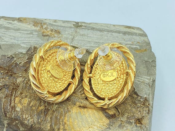 Vintage KJL Pearl Earrings: Gold Tone Rope Trim, … - image 5