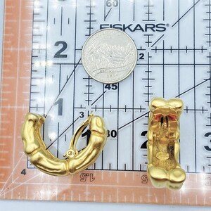 Givenchy Earrings: Clip On Hoop Earrings, Matte Gold Bamboo, 80s Jewelry image 9