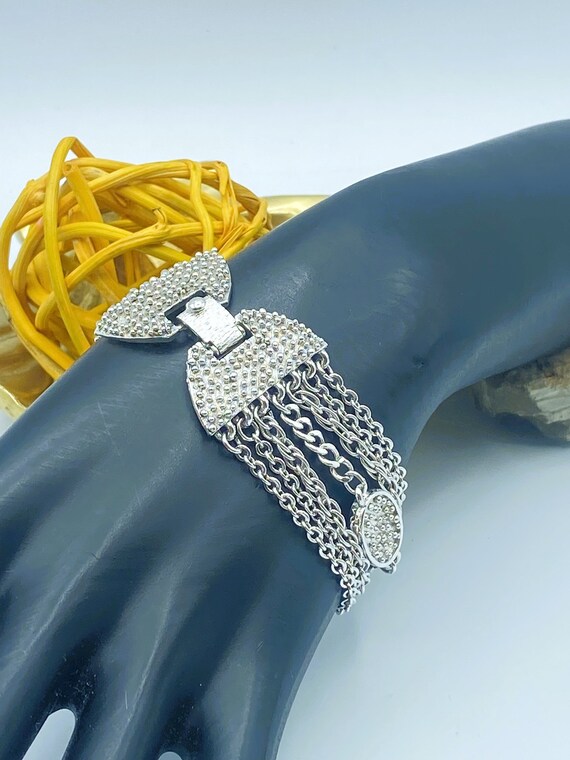 Vintage Monet Chain Bracelet, Monet Silver Chain Bracelet, 70s 
