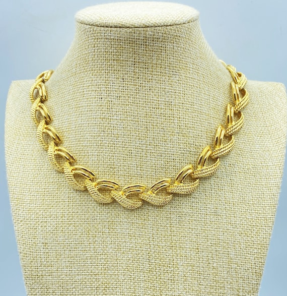 Vintage Napier Gold Tone Link Choker Necklace, 80… - image 1