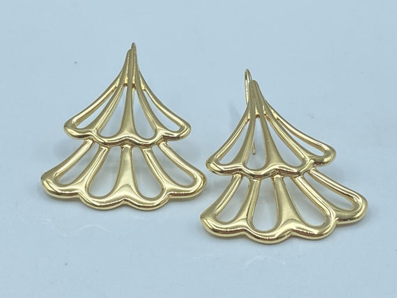 Vintage Monet Drop Fan Pierced Earrings, 80s Mone… - image 7