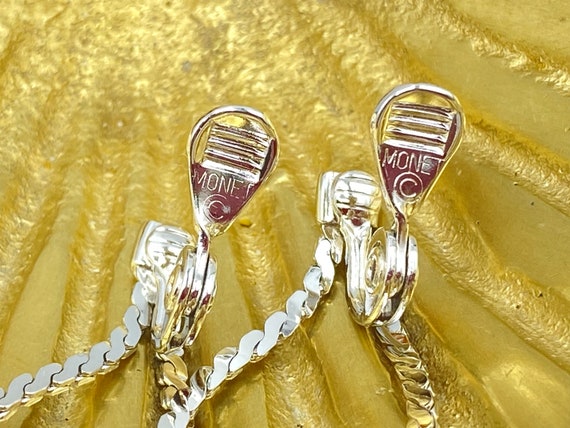 Vintage Monet Silver Tone Herringbone Loop Earrin… - image 4
