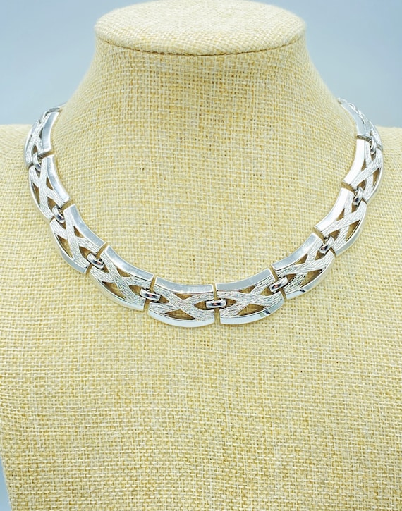 Vintage Monet Silver Choker Necklace, 50s Monet N… - image 1