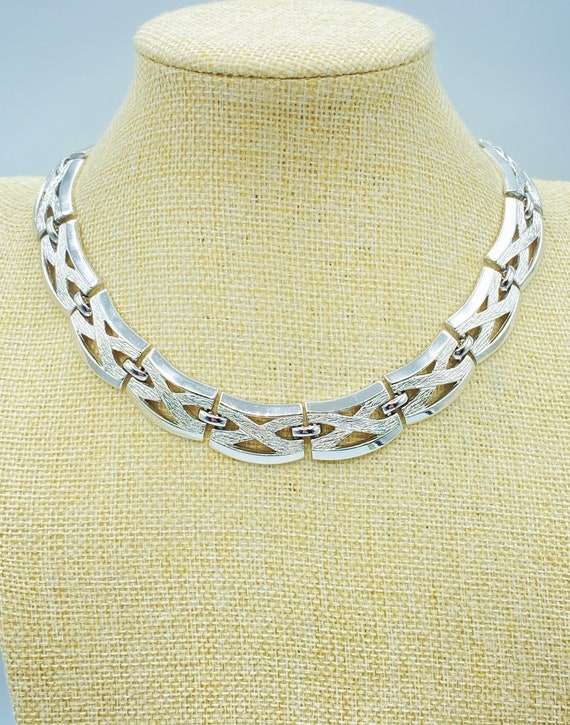 Vintage Monet Silver Choker Necklace, 50s Monet N… - image 1