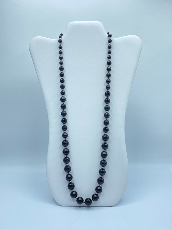 Monet Graduated Black Beaded Necklace, 80s Monet … - image 1