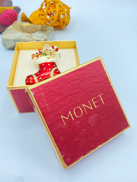 Vintage Monet Christmas Boot Brooch, Monet Christ… - image 10
