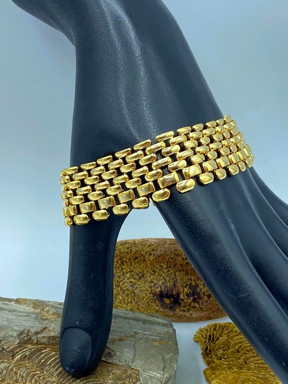 Vintage Bracelet: Gold Tone Tire Track Link, 1980s Jewelry