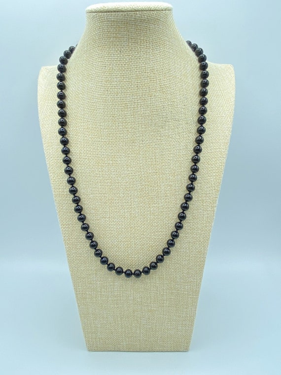 Vintage Monet Black Glass Beaded Necklace, 80s Mon