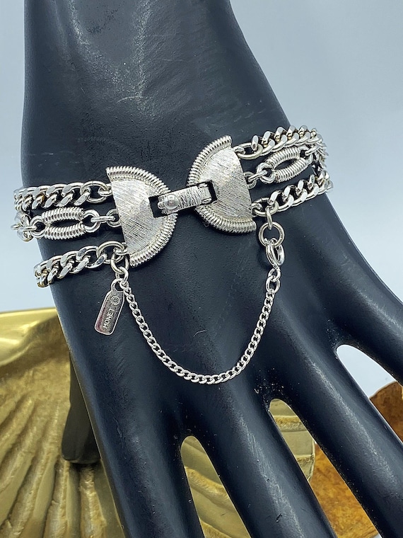 Vintage Monet Chain Bracelet, Monet Silver Chain Bracelet, 70s 