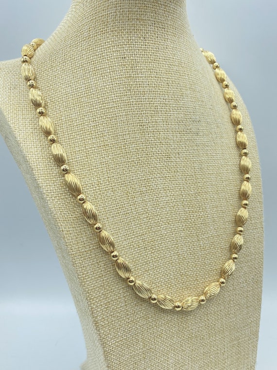 Vintage Napier Gold Tone Textured Oblong Bead Nec… - image 3