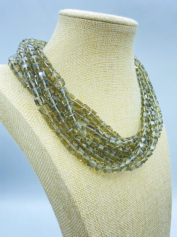 Kenneth Jay Lane Necklace: Green Bead Choker, Mul… - image 1