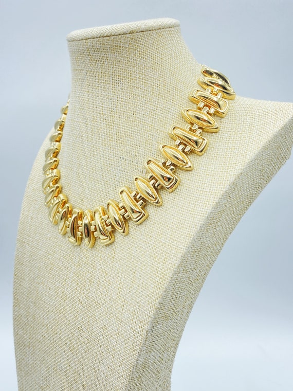 Vintage Monet Gold Tone Statement Choker Necklace… - image 2