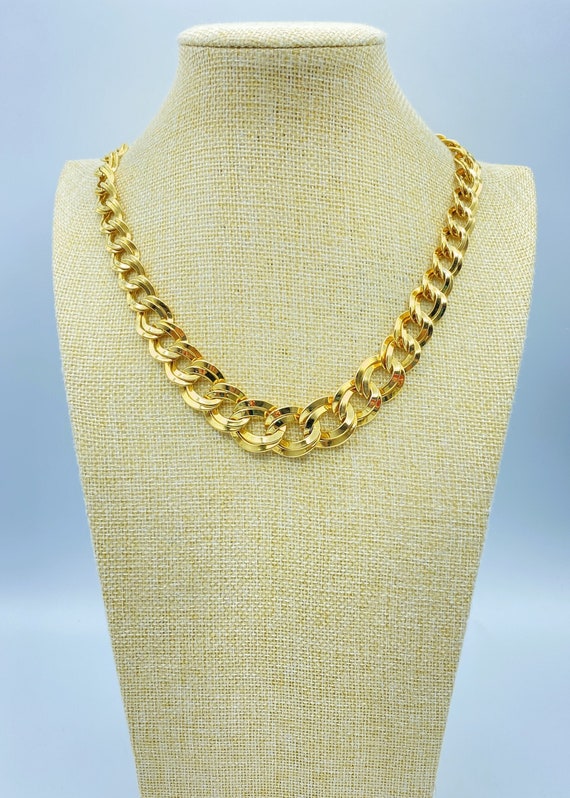 Vintage Monet Necklace, 16", Monet Double Link Gol