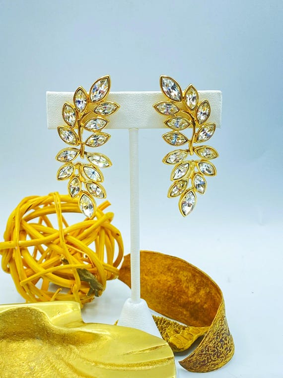 Vintage Kenneth Jay Lane Earrings, KJL Clip On Earrings, Kenneth Jay Lane Jewelry, KJL Rhinestone Earrings, 90s KJL Earrings, Glam Earrings