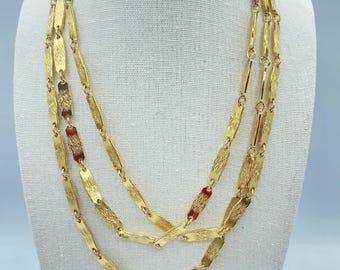 Monet Necklace: Gold Link Necklace, 55 Inch, 70s Jewelry