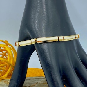 Vintage Monet Gold Link Bracelet: Ivory Enamel, 80s Designer Jewelry